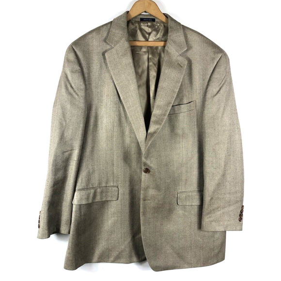 Ralph Lauren Blazer Suit Jacket 48L 48 Long 100% Silk Woven Brown Herringbone